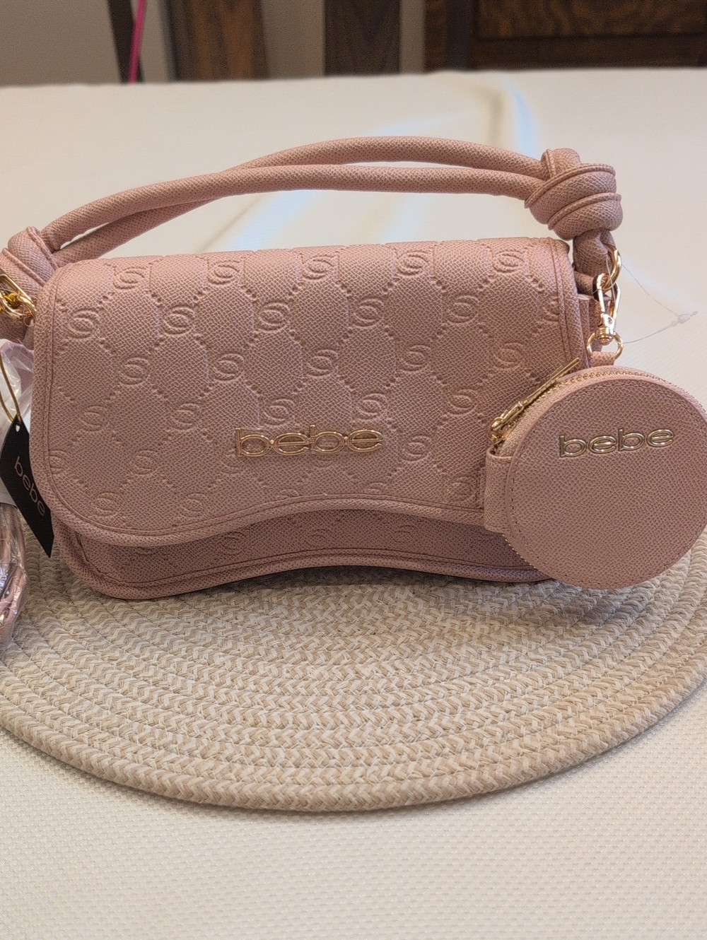 bebe Blush Pink Textured Crossbody Bag with Coin Pouch